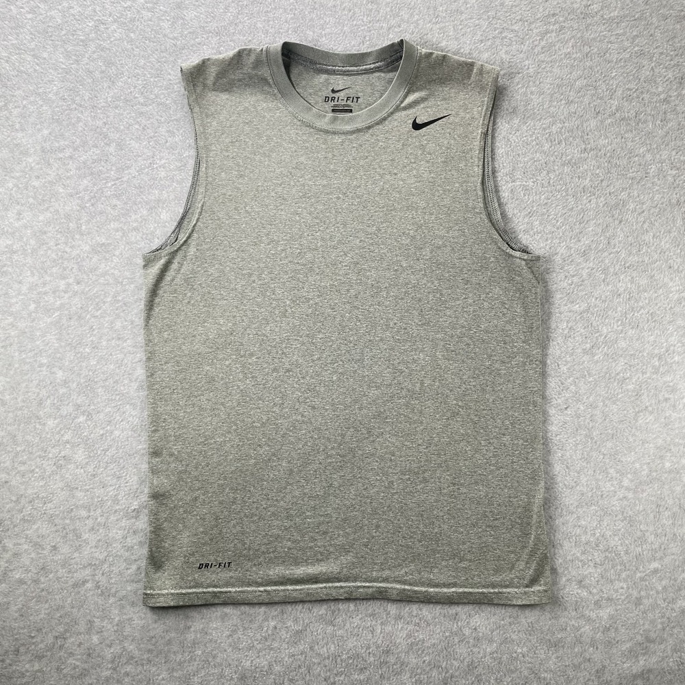 Nike Dri-Fit Fitness T Shirt Mens Small Heather Gray Sleeveless Gym Performance